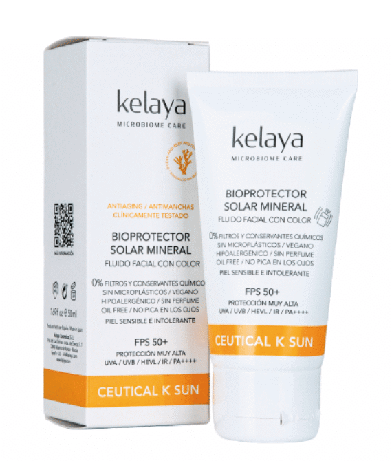 Bioprotector solar mineral fluido facial con color